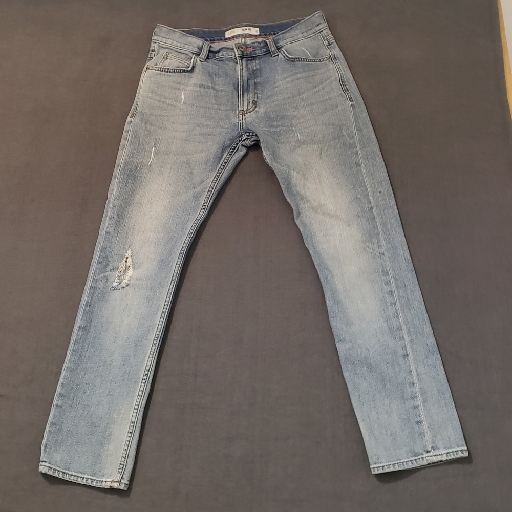 Lee Slim Fit Jeans Mens 30x28 Light Wash Modern Series Tapered Leg Distressed
